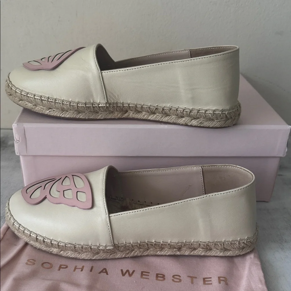 Sophia Webster Leather Butterfly Espadrilles Heirloom Rose Cream Sz.39.5 EU